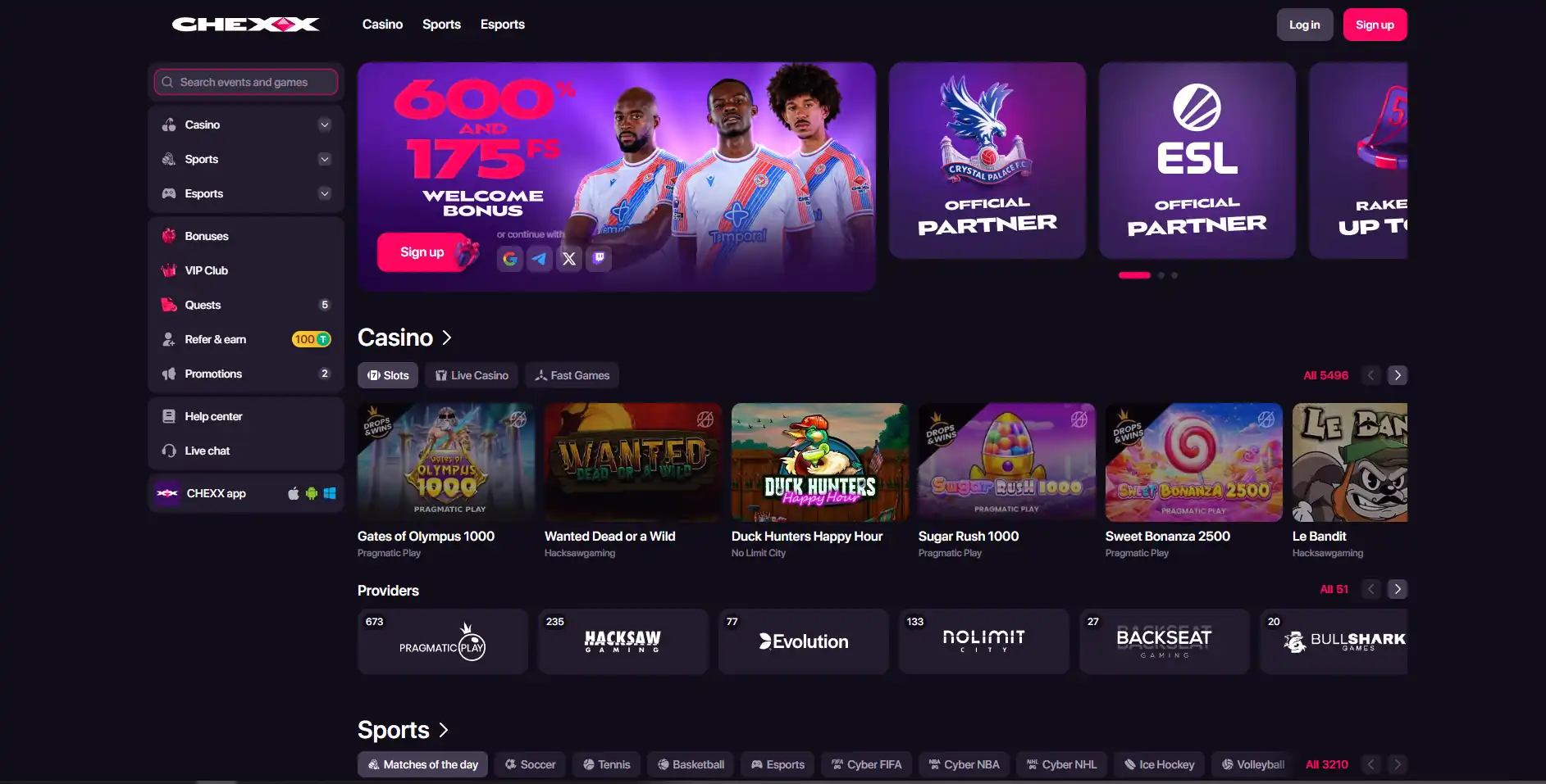 Tangkapan layar lobi live casino CHEXX